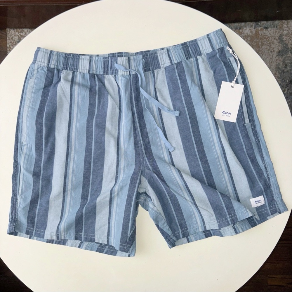 Katin Men’s 6” York Stripe Local Short Cotton Linen Blend Size XL New Blue